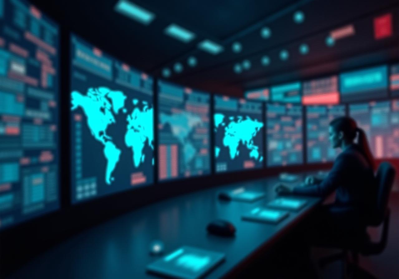 High-tech logistics control centre with digital supply chain mapping