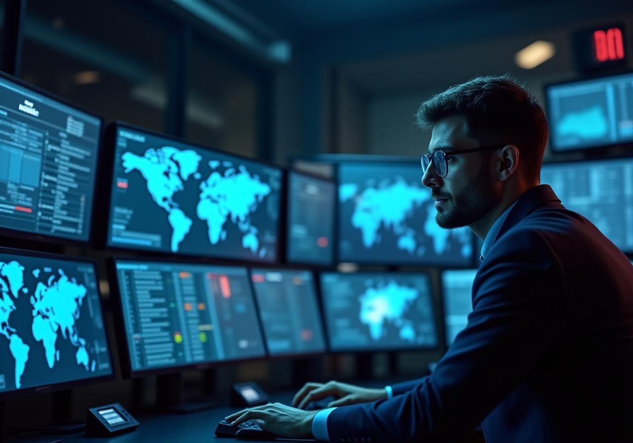 Logistics coordinator managing a fleet of trucks in a modern dispatch center